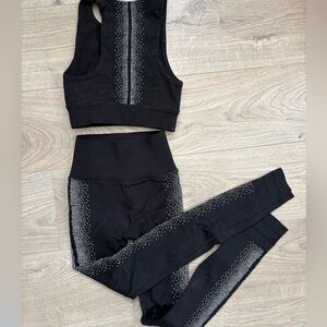 Fabletics XS Black Activewear Set Rhinestone Leggings & Sports Bra Gym Set